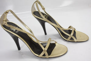 Burberry Metallic Gold Logo check Leather Strappy Sandals SZ 39.5 9 US New $550