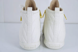 Miu Miu White Leather High Top Zipper Sneakers Size 38.5 New $650