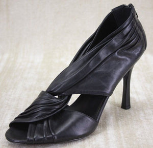 Vera Wang Della Black Leather Twist Knot Strappy High Heel Pumps SZ 10 New $325