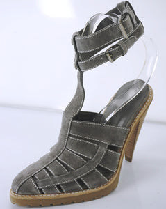 Alexander Wang Grey Suede 'Abbey' Ankle T Strap Caged Sandals Size 38 New $495