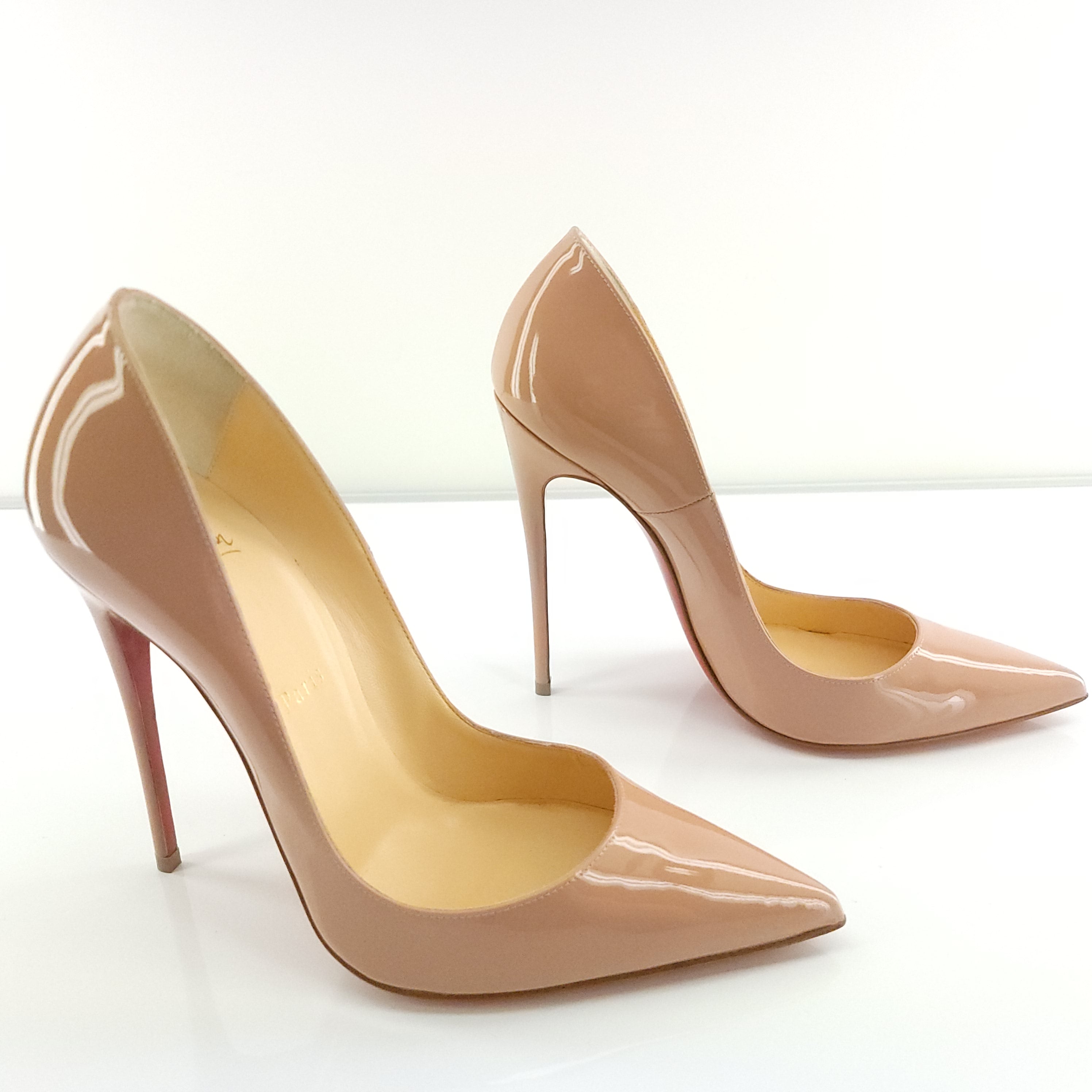 Christian Louboutin So Kate Nude Patent Pointy High Heel Pumps SZ 38.5 $745 120m