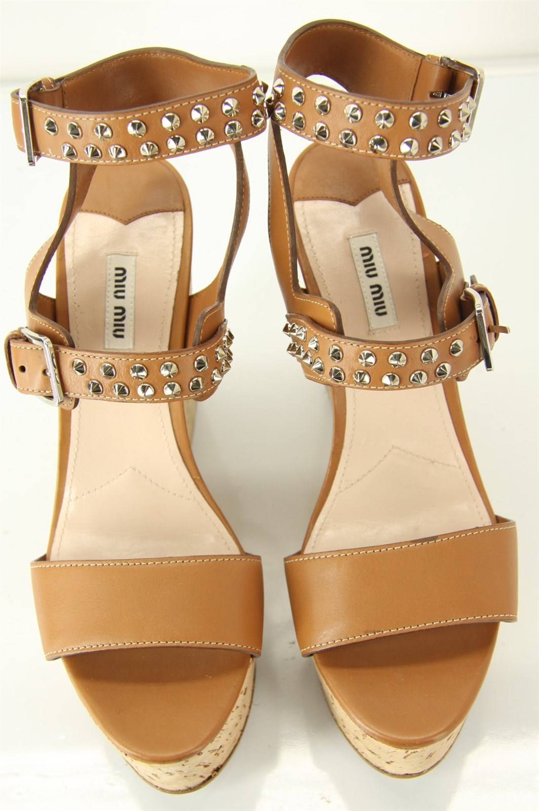 Miu Miu Brown Leather Studded Platform Wedge Sandals SZ 41.5 11.5 New $790 Prada