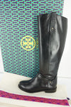 Tory Burch Derby Black Leather Riding Boot Size 4.5 Tall Knee Logo Heel NIB $495
