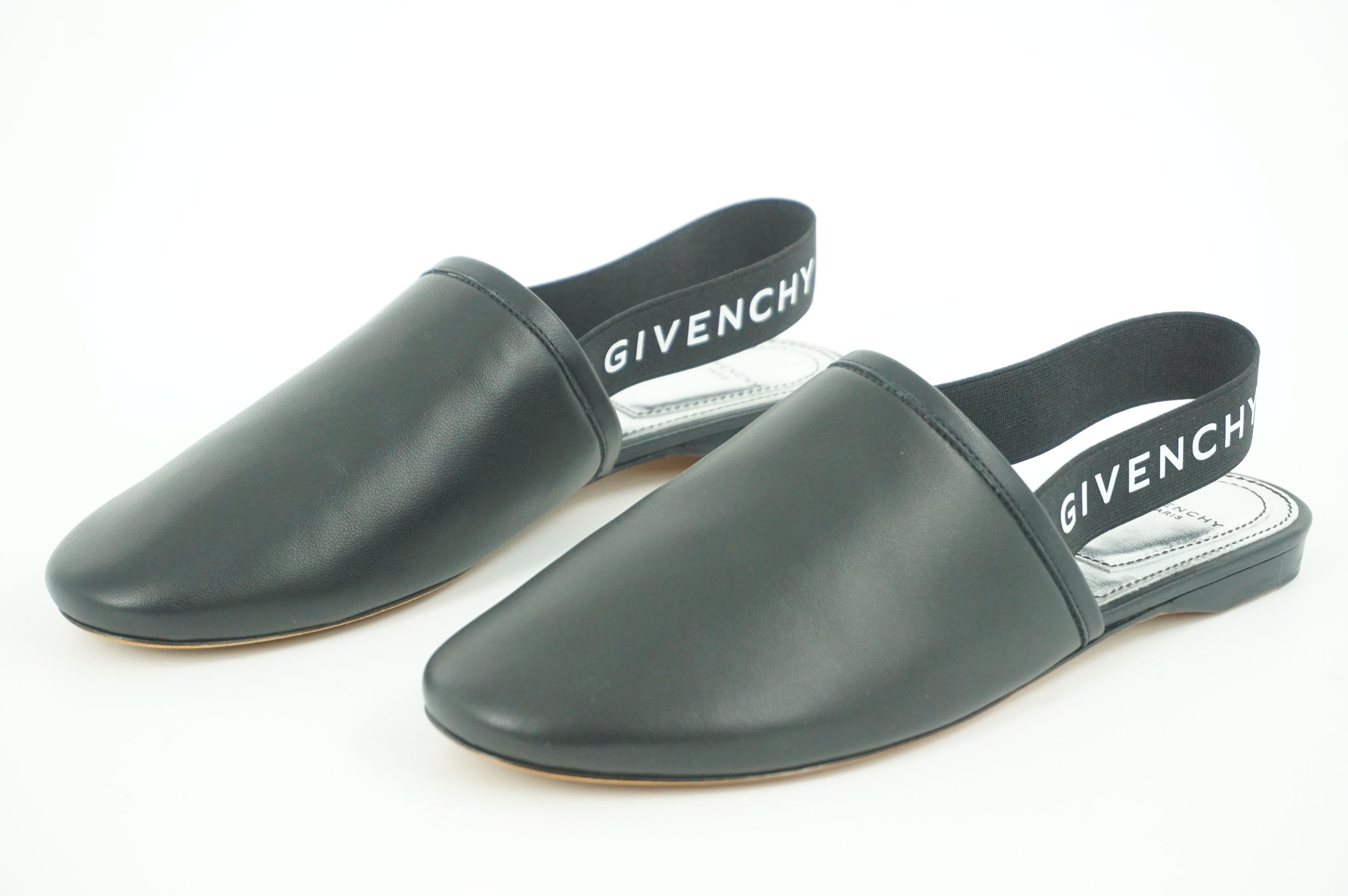 Givenchy Rivington Black Mule Loafer Flat Slipper Size 36 Sling back logo NIB
