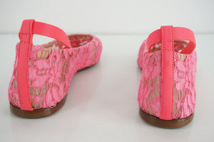 Valentino Womens Lace Ankle Strap Flats Flats Pink Leather Size 37