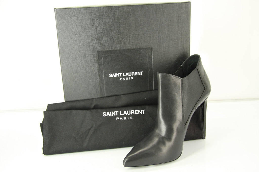 Saint Laurent Black Leather Paris Pointed Toe Ankle Boots Size 39.5 NIB YSL Yves