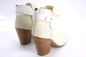 Rag & Bone Ivory Leather Harrow Ankle Booties SZ 39.5 Belted Block Heel New $550