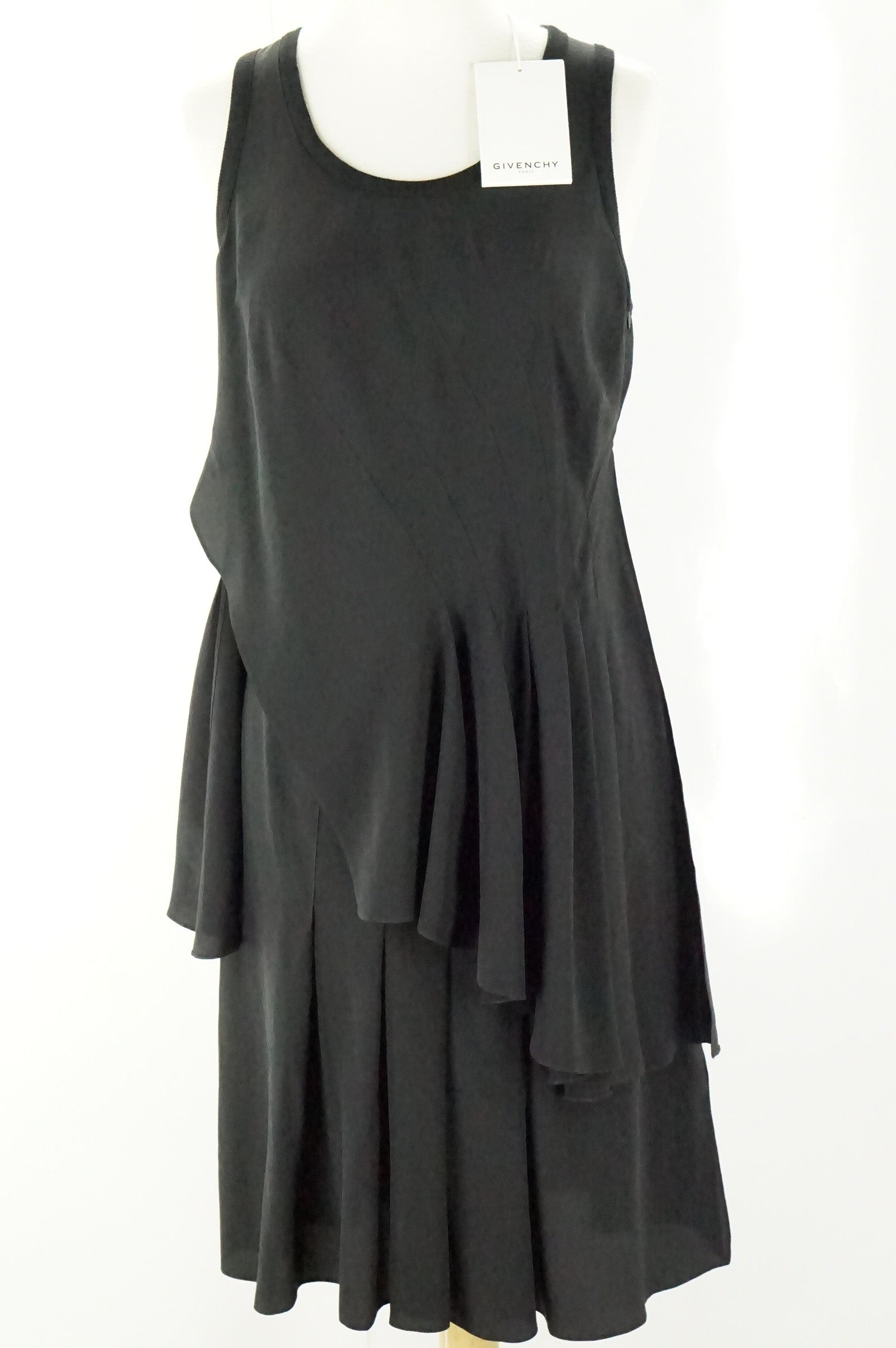 Givenchy Black Silk Tiered Pleated Sleeveless Dress SZ 38 FR 6 US New $1990