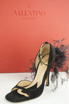 Valentino Black Suede Flow Feather D'Orsay Strap Sandals SZ 36.5 NIB Heel $1245