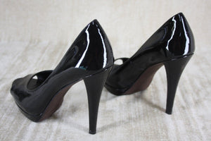 Vera Wang Lavender Nadia Black Patent Open Toe High Heel Pumps Size 6