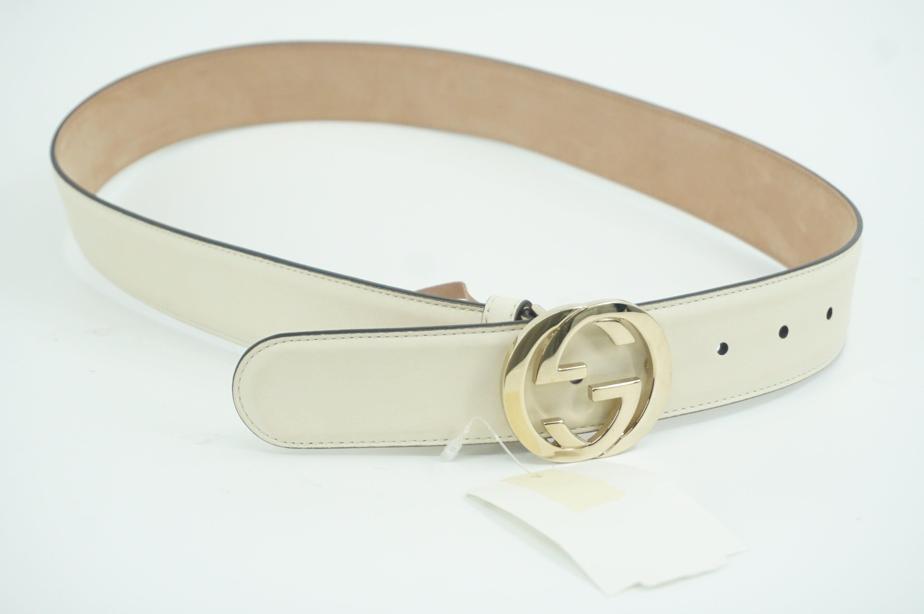 Gucci Double GG Gold logo Ivory Leather Belt 80-32 Gauranteed Authentic