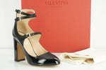 Valentino Garavani Ankle Strap Black Patent Satin Pumps Size 38.5 Heels $945