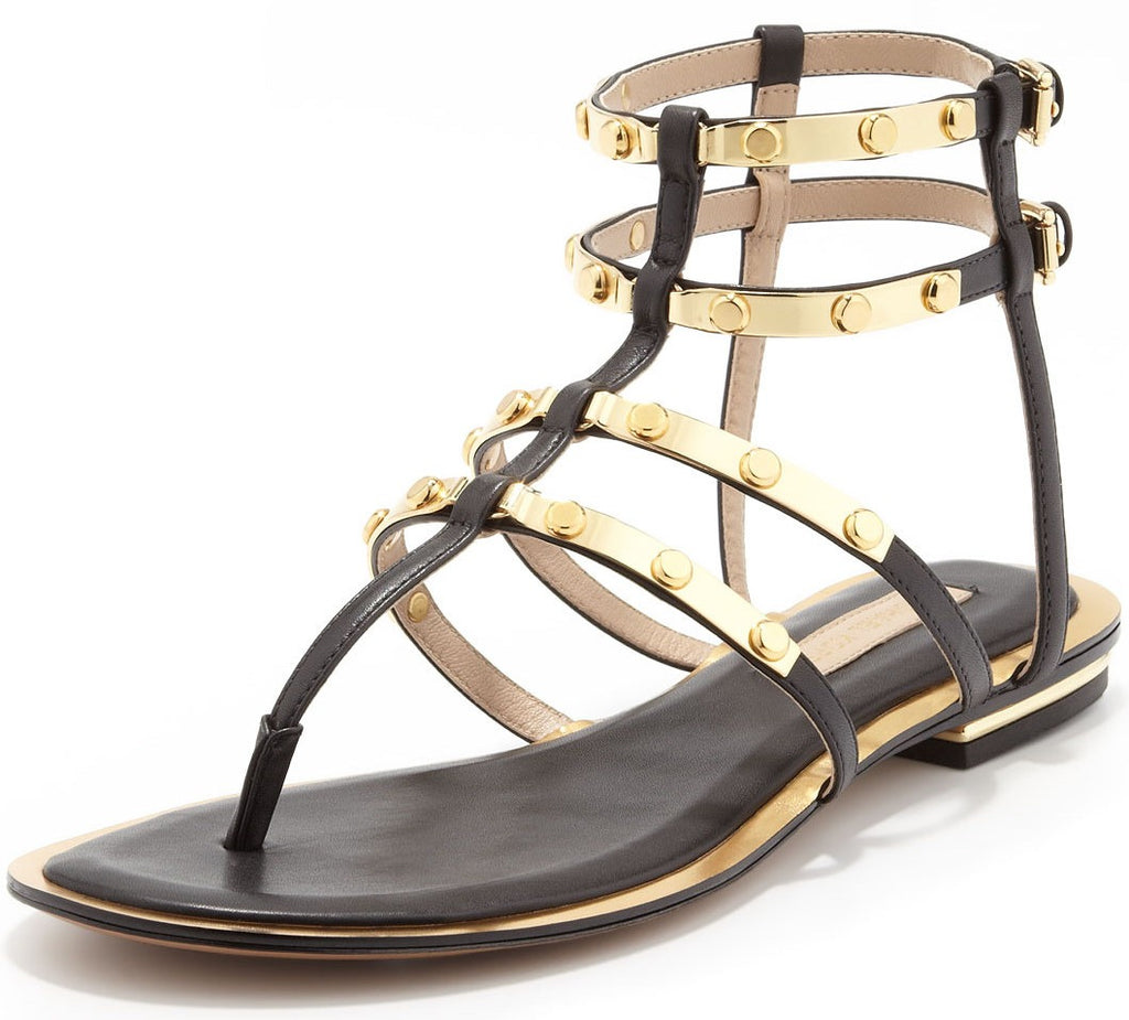 Michael Kors Hollie Studded Ankle Strappy Caged Thong Sandal SZ 6.5 Gold $350