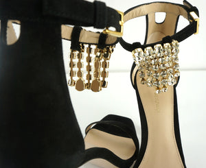 Stuart Weitzman 100 Fringe Square Nudist Crystal Strap Sandals Size 7.5 NIB $545