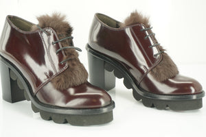 Attilio Giusti Leombruni Leather Rolo Fur Trim Oxford Heel Pumps Size 35 AGL NIB