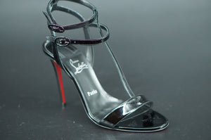 Christian Louboutin Mara 100Black Patent Sandals Size 39.5 T Strap Ankle