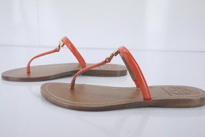 Tory Burch T Logo Poppy Red Patent Leather Thong Sandal Sz 5 NIB $175 Flip Flop