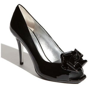 New Ron White Black Patent Victoria Bow Toe Pumps Size 38.5 High Heels $585 Day