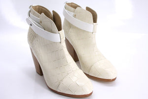 Rag & Bone Ivory Leather Harrow Ankle Booties SZ 39.5 Belted Block Heel New $550