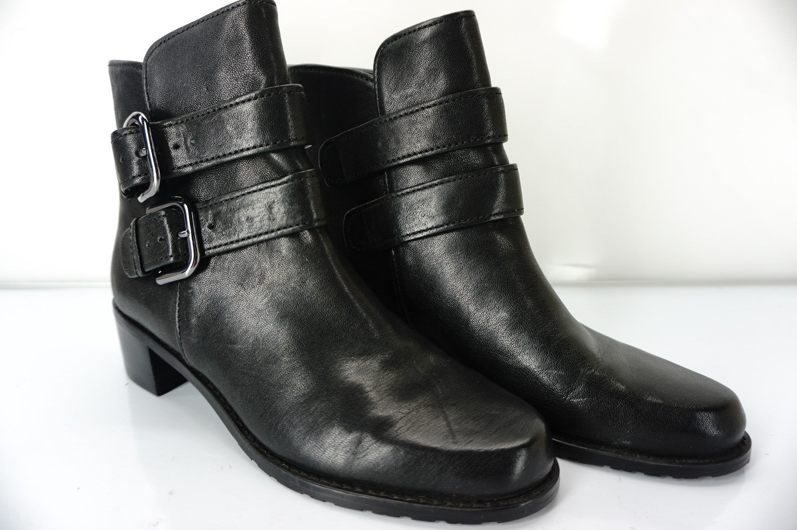 Stuart Weitzman black leather Strapduo Biker Ankle Boots Size 5.5 Women's $475