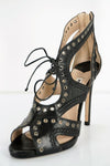 Miu Miu Grommet Leather Lace Up Bow Cut Out Caged Heels Sandals SZ 36.5 New $850