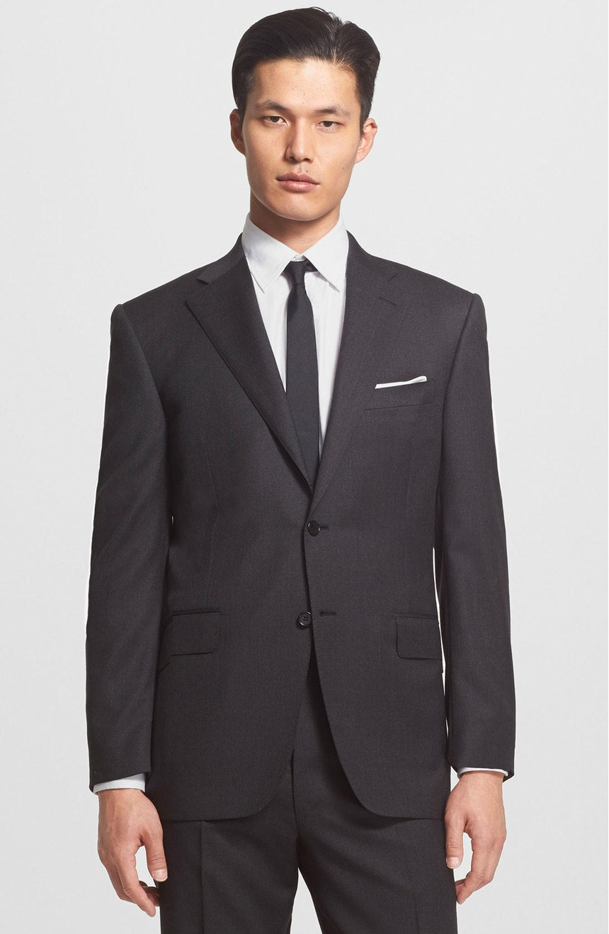 Canali Charcoal Grey Wool Classic Fit Mens Suit Size 44R US Made Italy New $1695