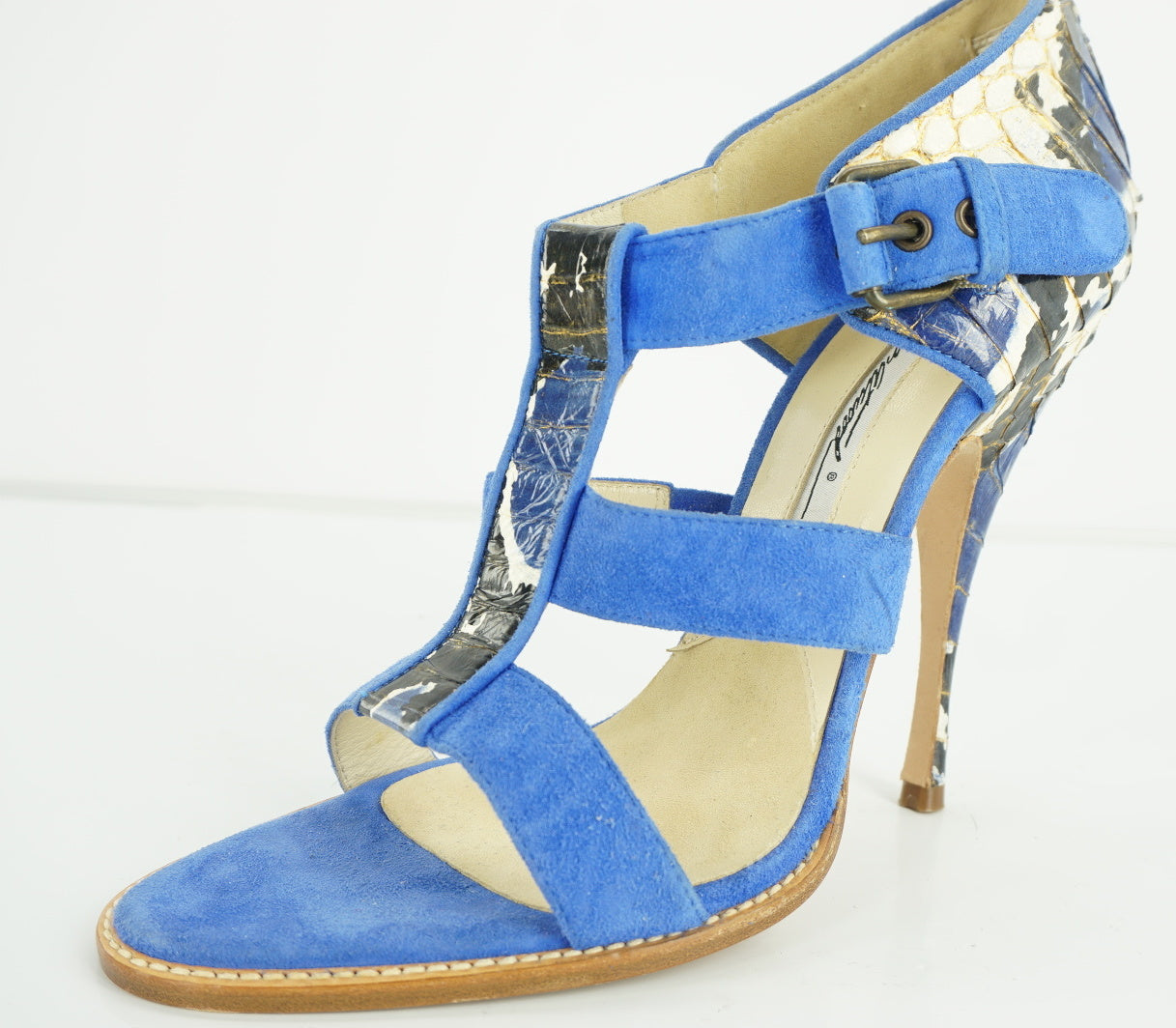 Brian Atwood Womens Audra Sandal Blue Snakeskin Size 7.5