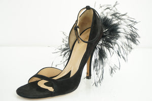 Valentino Black Suede Flow Feather D'Orsay Strap Sandals SZ 36.5 NIB Heel $1245