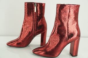 SAINT LAURENT Babies Red Metallic Ankle Boots Size 36.5 NIB YSL $1095 90MM