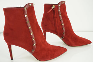 Valentino Rockstud Pointy Toe Red Suede Ankle Boots Size 40. 5 10.5 NIB $1445