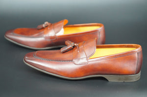 Magnanni Kamato Tassel Loafers SZ 10 Tobaco brown Leather $350 Slip On NIB