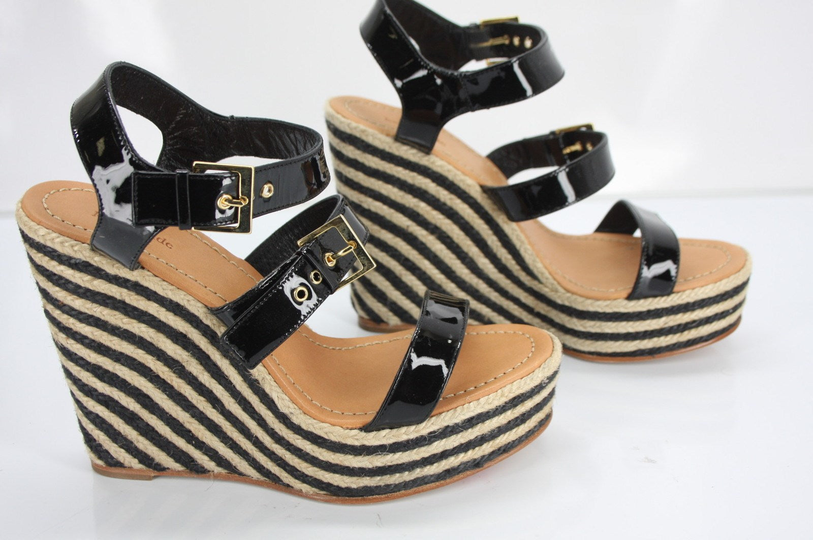 Kate Spade New York Black Patent Lucie Platform Wedge Sandals Size 9.5 NIB $278