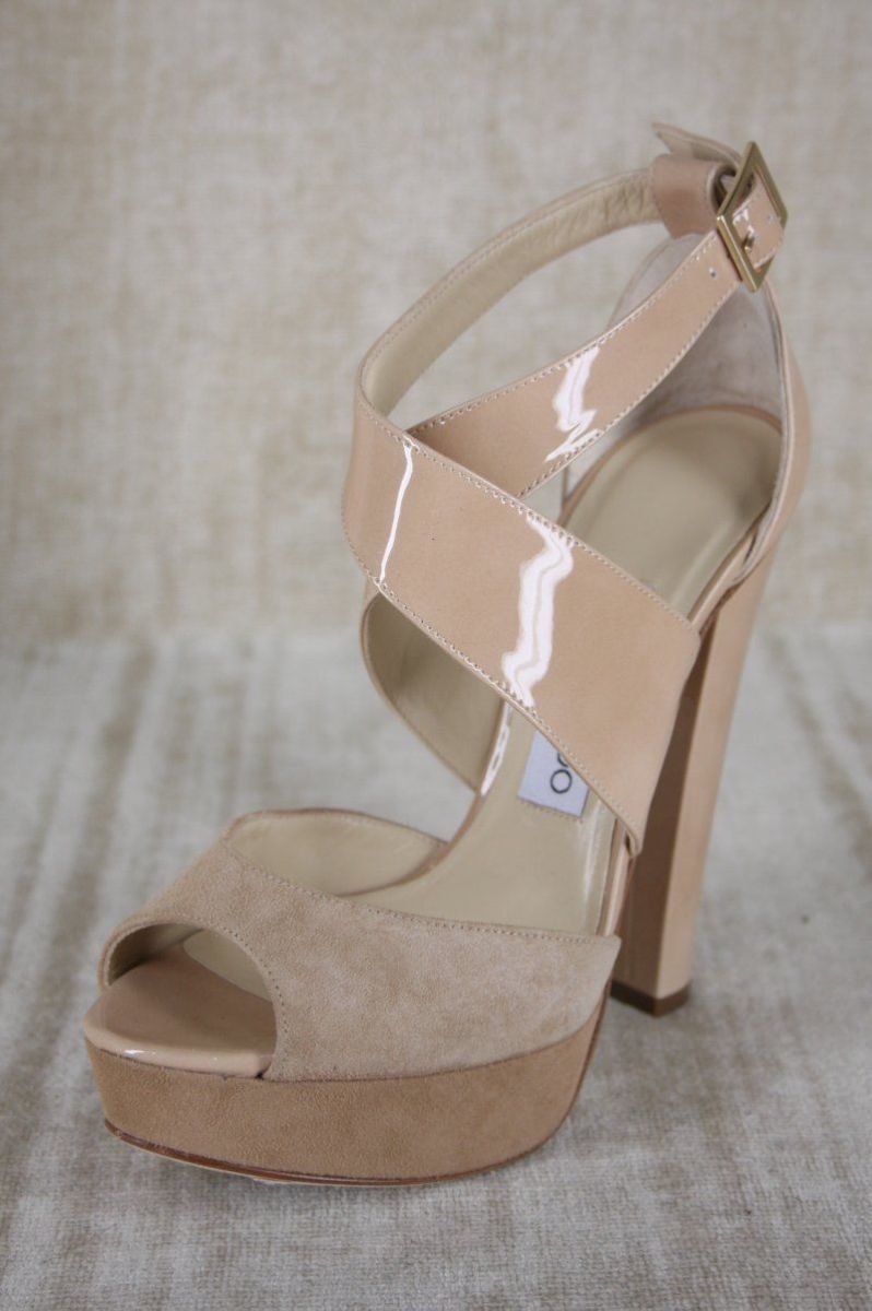 Jimmy Choo Fiery Nude Patent Platform Sandals Size 36.5 strappy New $895