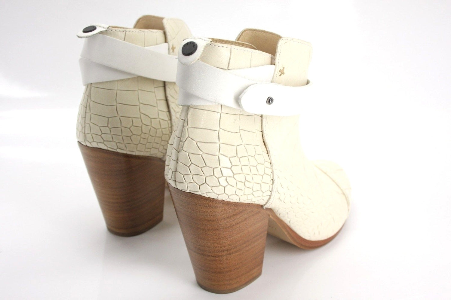 Rag & Bone Harrow Croc Print Leather Ankle Heel Boot SZ 36.5 Strap Heel New $550