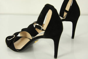 Prada Black Suede Ankle Strap Sandals size 39.5 High Heel New Circle Buckle $750