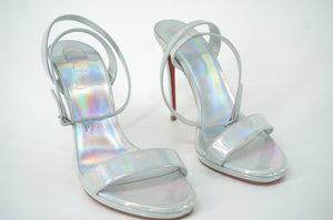 Christian Louboutin Loubi Queen Ankle Strappy Sandals Size 37 Bianco $945 NIB