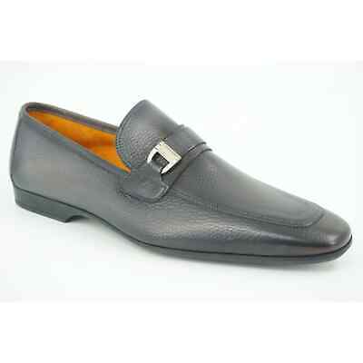 Magnanni Niko Grey Tumbled Leather Strap Loafers SZ 11.5 slip on buckle