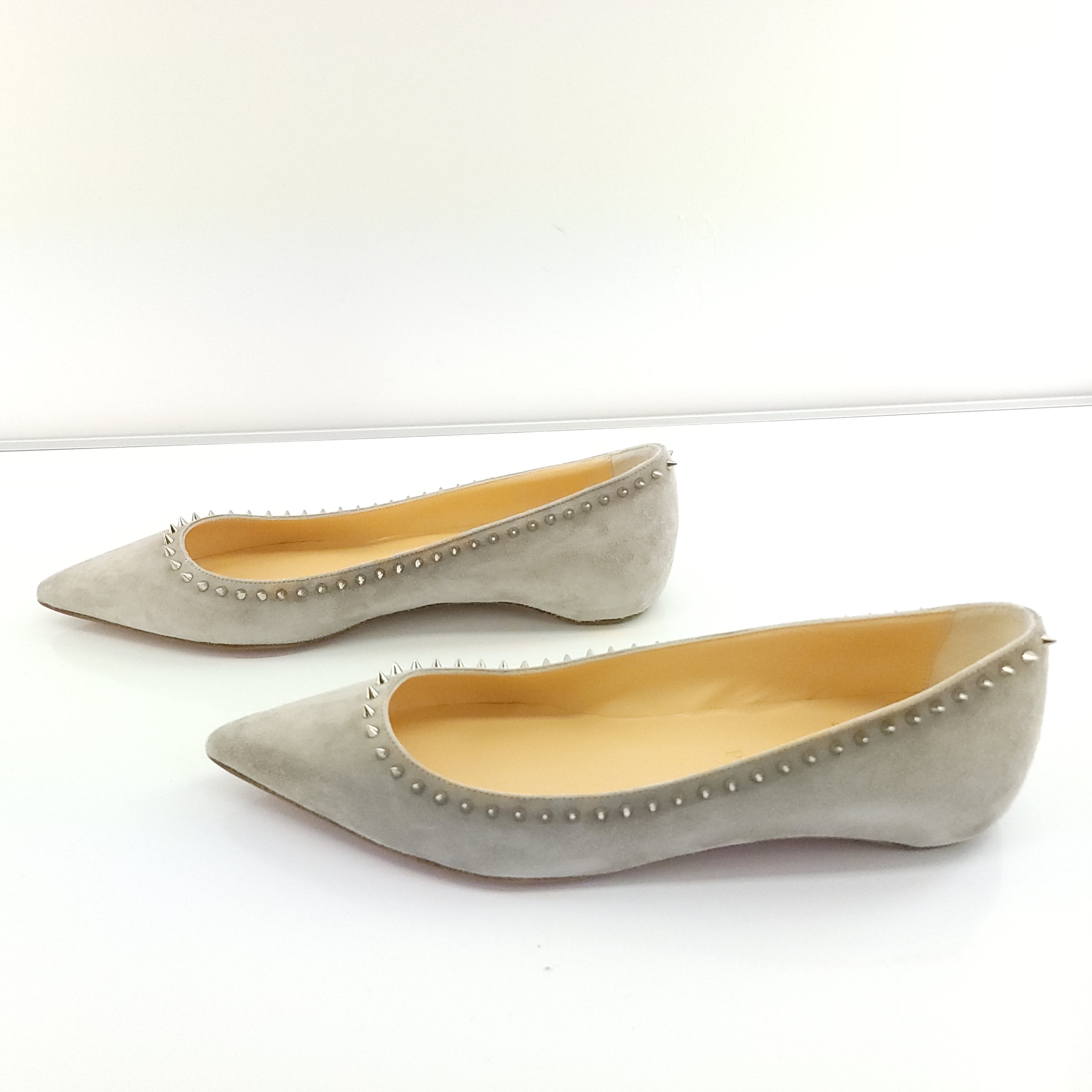 Christian Louboutin Grey Silver Anjalina Pointed Toe Flats Size 38 NIB $845