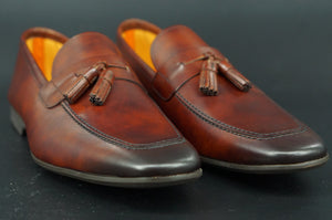 Magnanni Kamato Tassel Loafers SZ 11.5 Tobaco brown Leather $350 Slip On NIB