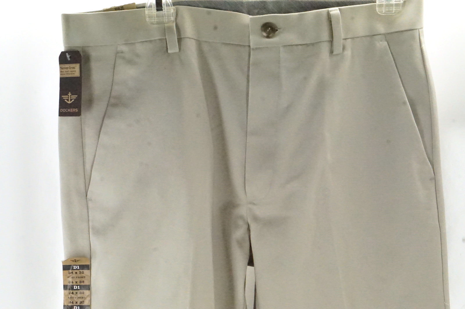Dockers Stone Khaki Cotton No-Iron Slim Fit Flat Front Pants size 34 x 32 L NWT