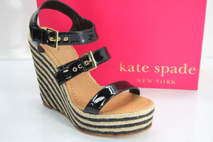 Kate Spade New York Black Patent Lucie Platform Wedge Sandals Size 9.5 NIB $278