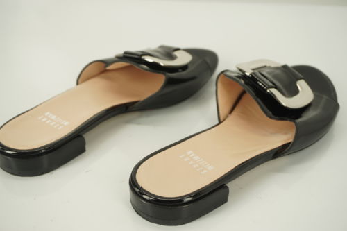 Stuart Weitzman Odeon Black Patent Flat Slide Sandals Size 5.5 mule strap SZ