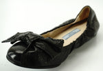 Prada Black Leather Bow Toe Scrunch Ballet Flats SZ 34.5 Logo New $420