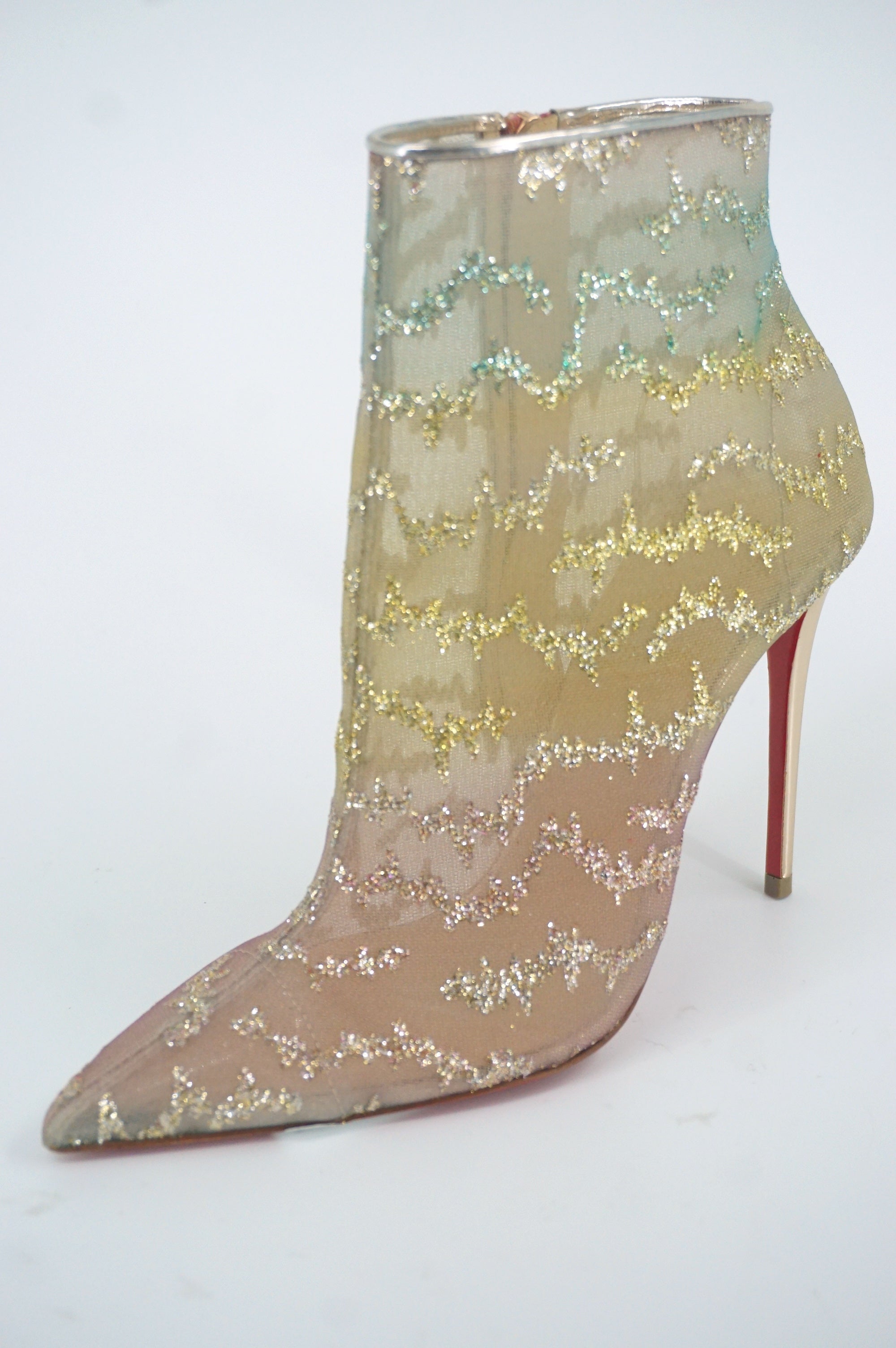 Christian Louboutin Nancy Booties Glitter Mesh Ankle Size 37.5 New $1095 Degrade