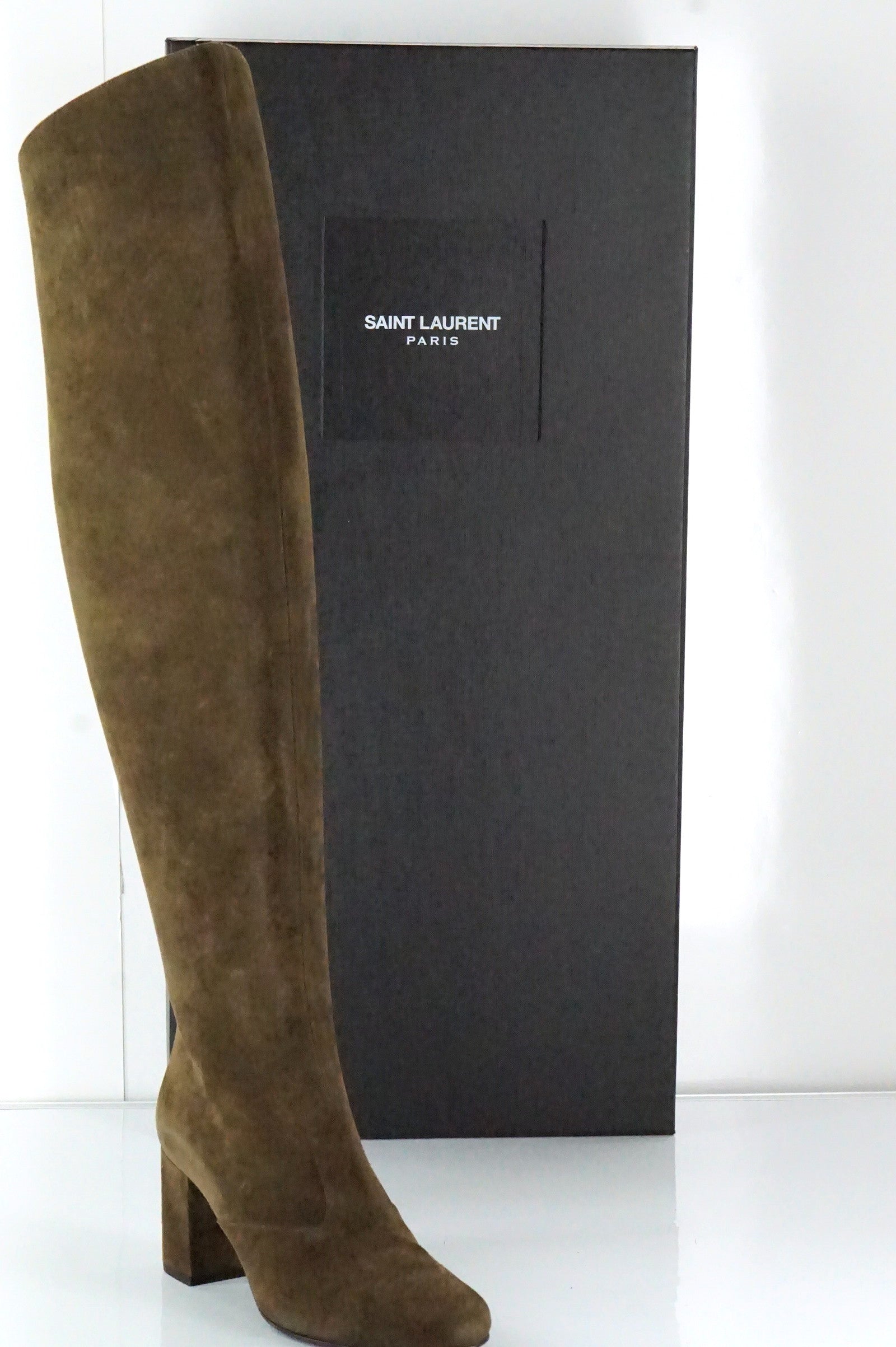 Saint Laurent Brown Suede 'Babies' Over the Knee Boots Size 37 NIB OTK $1495