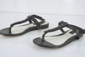 Rag & Bone Black Leather Eli Studded T Strap Sandals SZ 39 New $295 Ankle womens