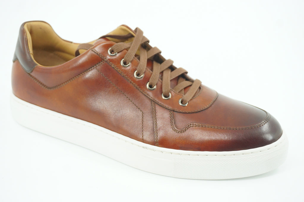 Magnanni Bobbie Cognac Brown Leather Low Top Sneaker SZ 9 New Lace Up Burnished