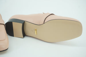 Gucci Malaga GG Pink Kid Leather Loafer Pumps Size 37 NIB Logo $815 Maramont