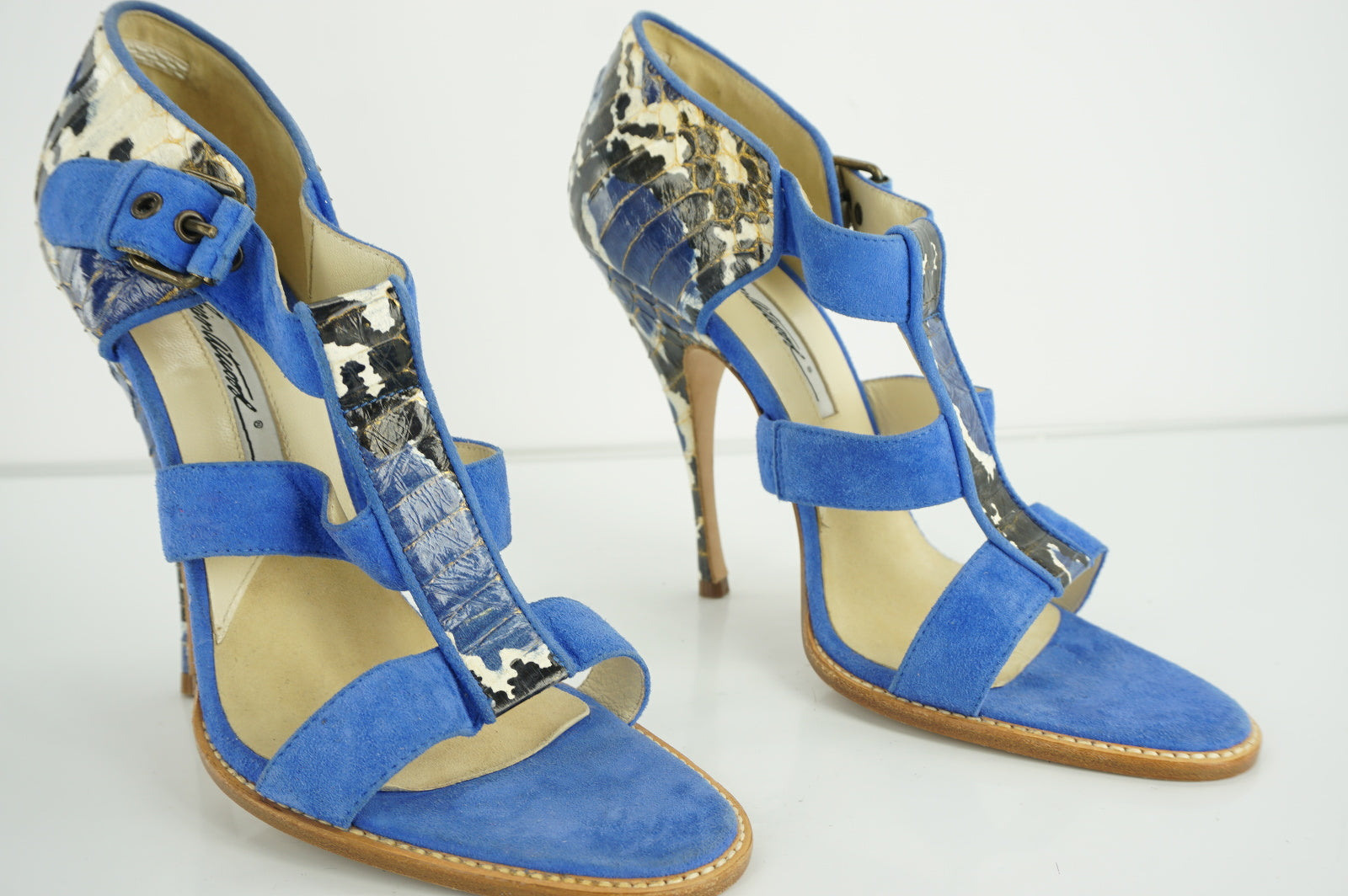 Brian Atwood Womens Audra Sandal Blue Snakeskin Size 7.5
