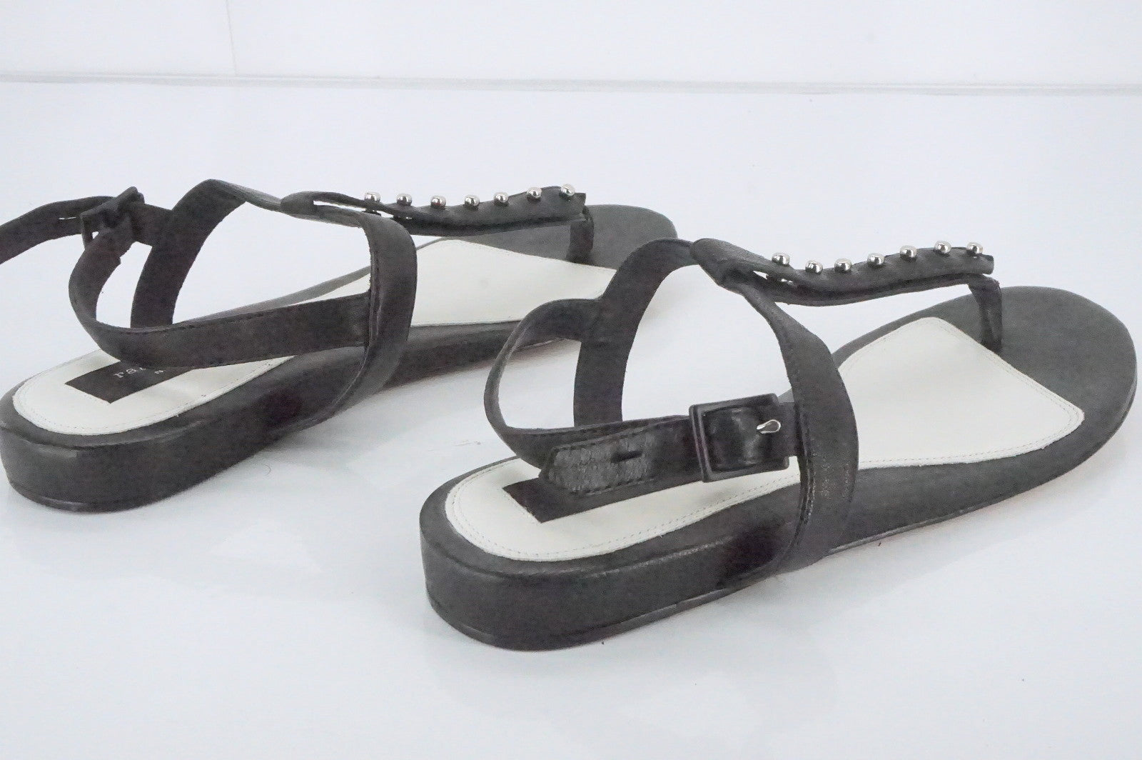 Rag & Bone Black Leather Eli Studded T Strap Sandals SZ 39 New $295 Ankle womens